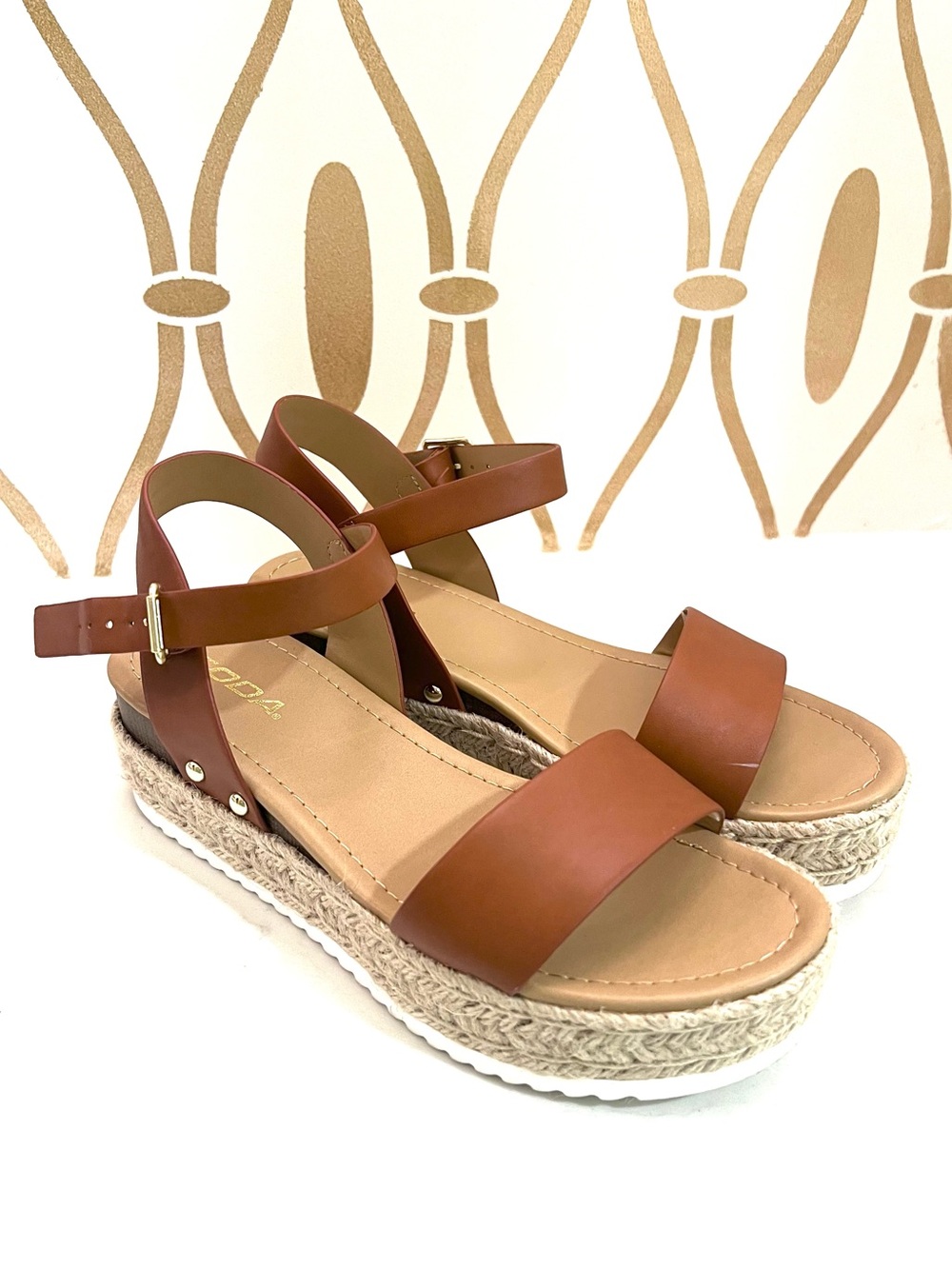 Womens Brown Leather Espadrille Platform Sandals by Soda - Picture 6 of 12